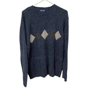 Vintage Cherokee XL Blue‎ Sweater Argyle Ramie Wool Blend Knit Old School 90's
